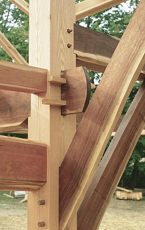 Timber frame joinery in cherry and oak